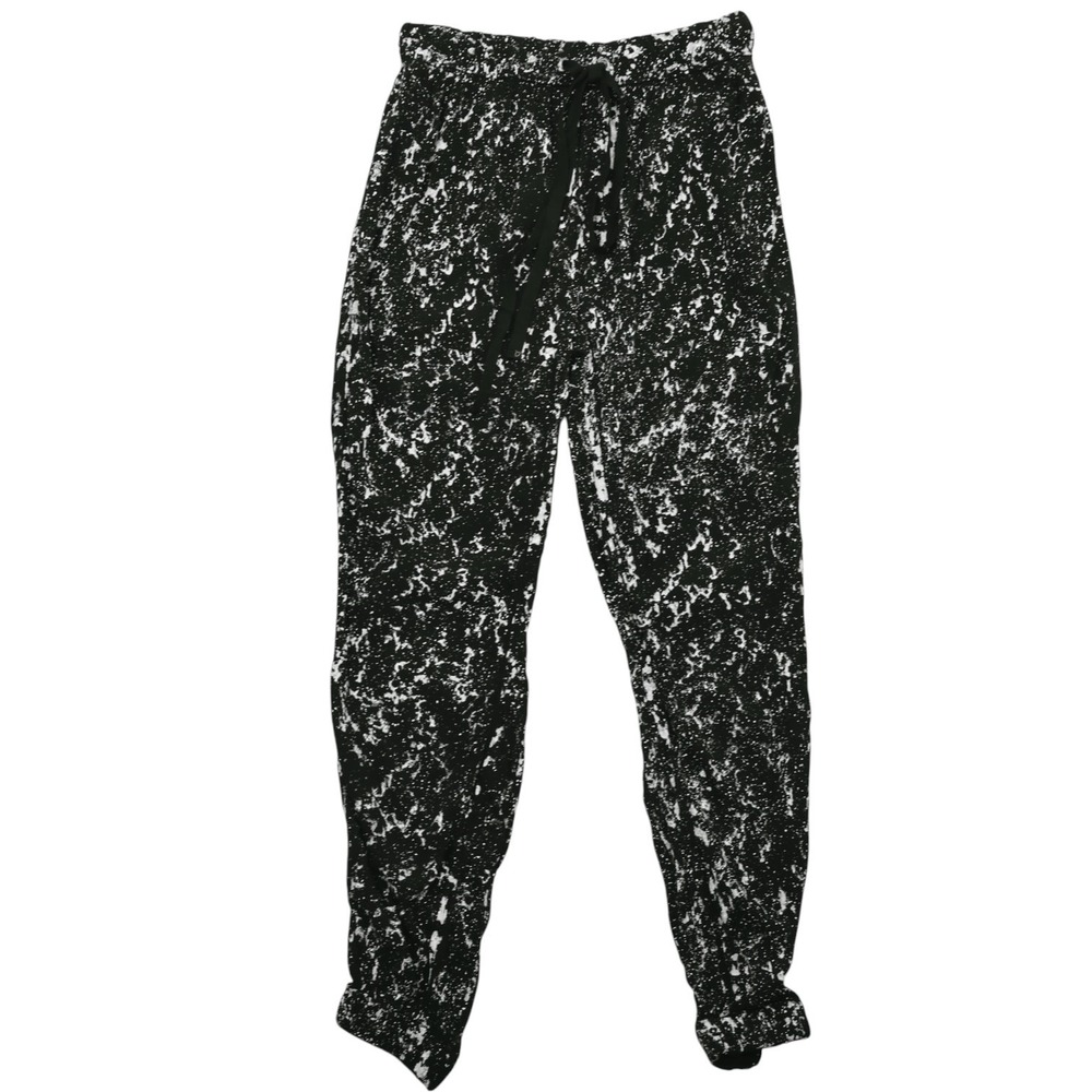 Enza Costa Jogger Pants Womens S Black White Splatter Rayon Pockets Tie Waist